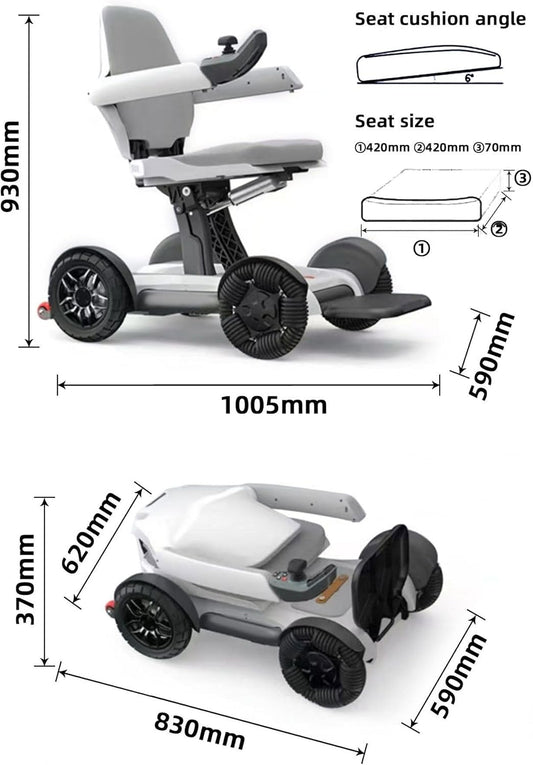 Robotic Foldable Electric Wheelchair Automatic Folding Power Chair 250W Motor Robotic Mobility Scooter
