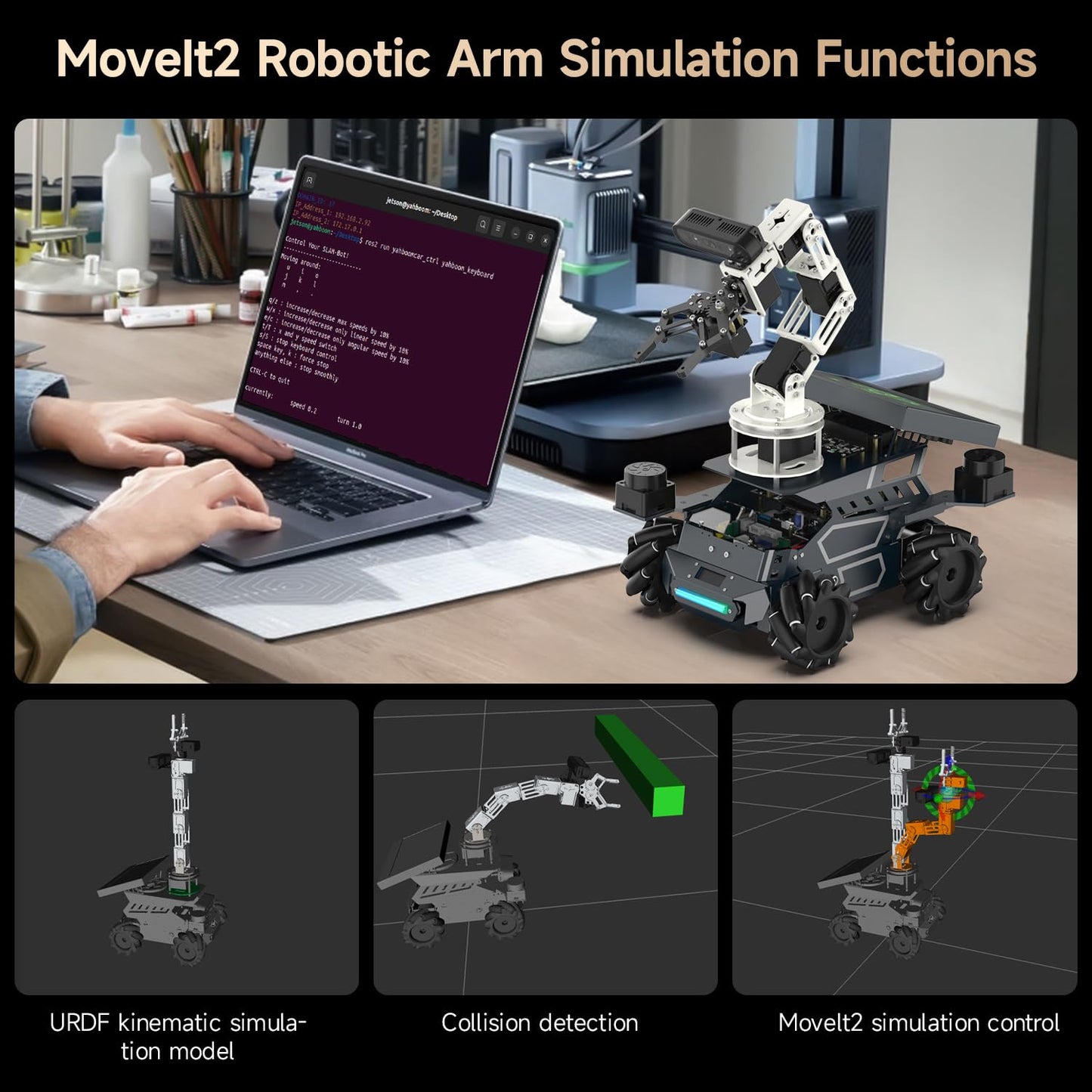 Yahboom ROS2 Robotic Arm & Car Kit, AI Intelligent Mobile Aluminum Alloy – #collection_name# – Luxury Collection