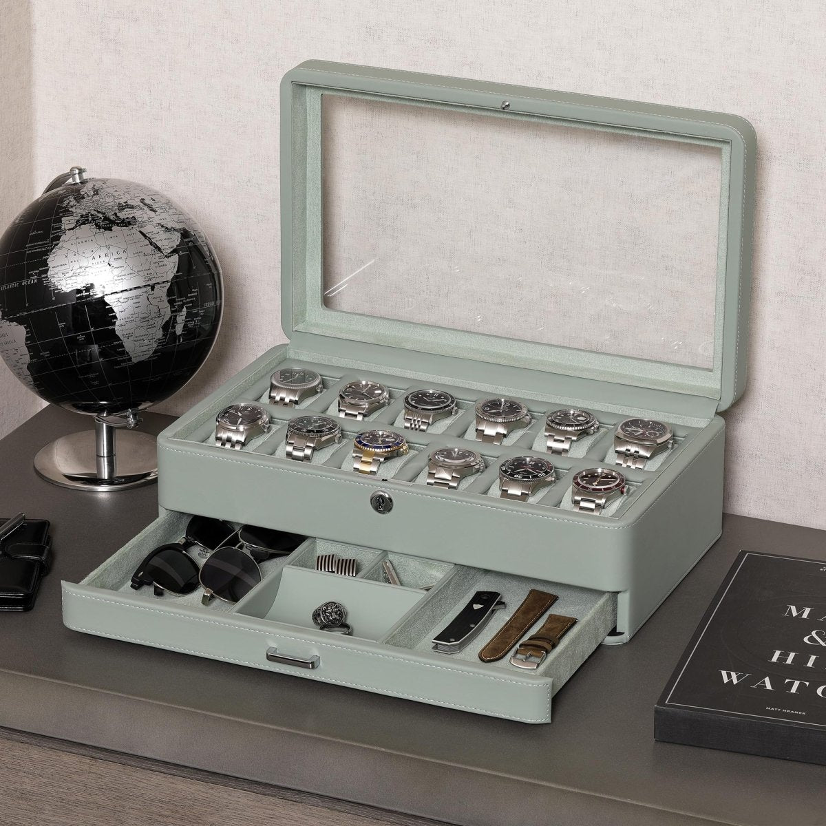 12 - Slot Matte Black Watch Box with Valet Drawers – collection_name – Luxury Collection – Amazon affiliate