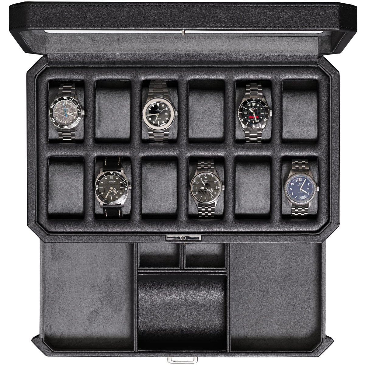 12 - Slot Matte Black Watch Box with Valet Drawers – collection_name – Luxury Collection – Amazon affiliate