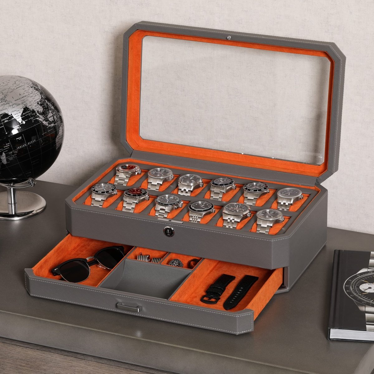 12 - Slot Matte Black Watch Box with Valet Drawers – collection_name – Luxury Collection – Amazon affiliate