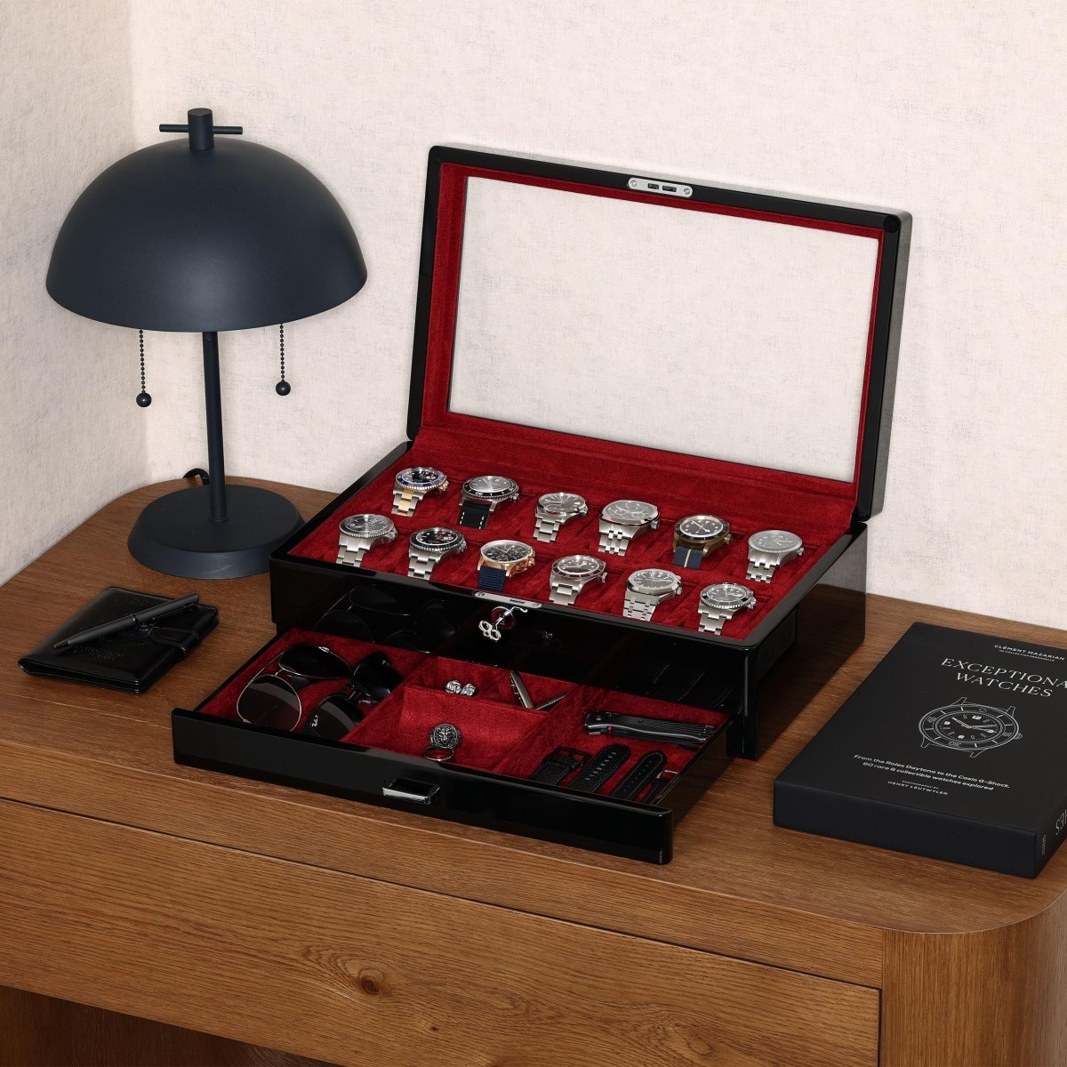 12 - Slot Matte Black Watch Box with Valet Drawers – collection_name – Luxury Collection – Amazon affiliate