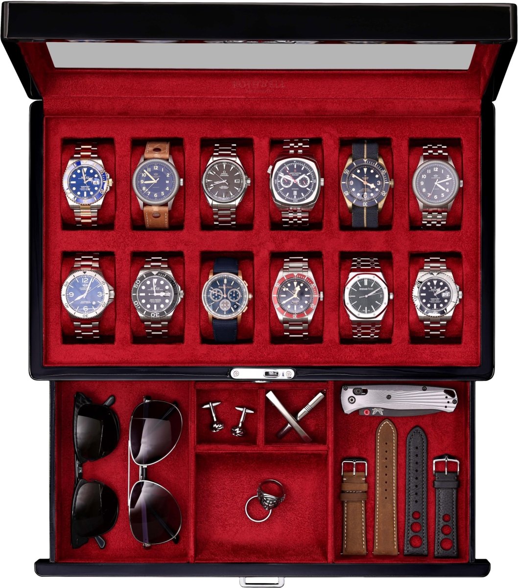 12 - Slot Matte Black Watch Box with Valet Drawers – collection_name – Luxury Collection – Amazon affiliate