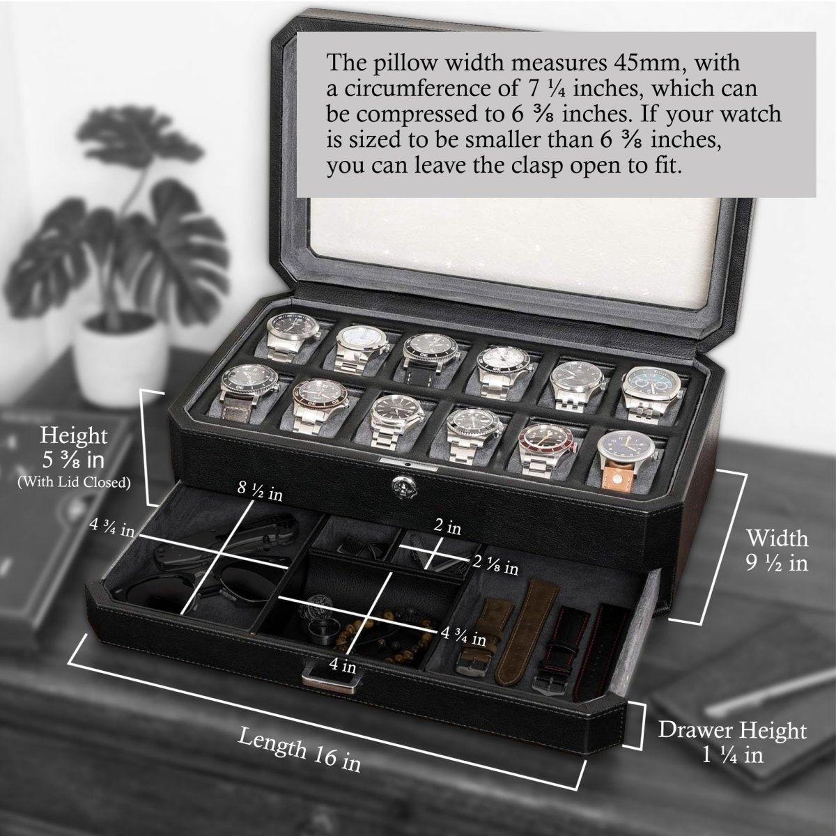 12 - Slot Matte Black Watch Box with Valet Drawers – collection_name – Luxury Collection – Amazon affiliate