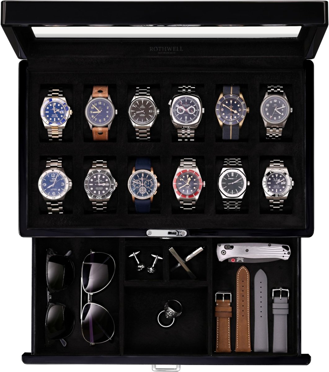 12 - Slot Matte Black Watch Box with Valet Drawers – collection_name – Luxury Collection – Amazon affiliate
