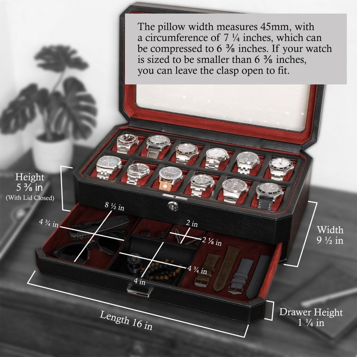 12 - Slot Matte Black Watch Box with Valet Drawers – collection_name – Luxury Collection – Amazon affiliate