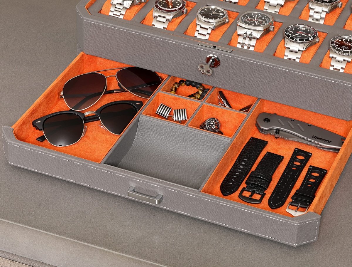 12 - Slot Matte Black Watch Box with Valet Drawers – collection_name – Luxury Collection – Amazon affiliate