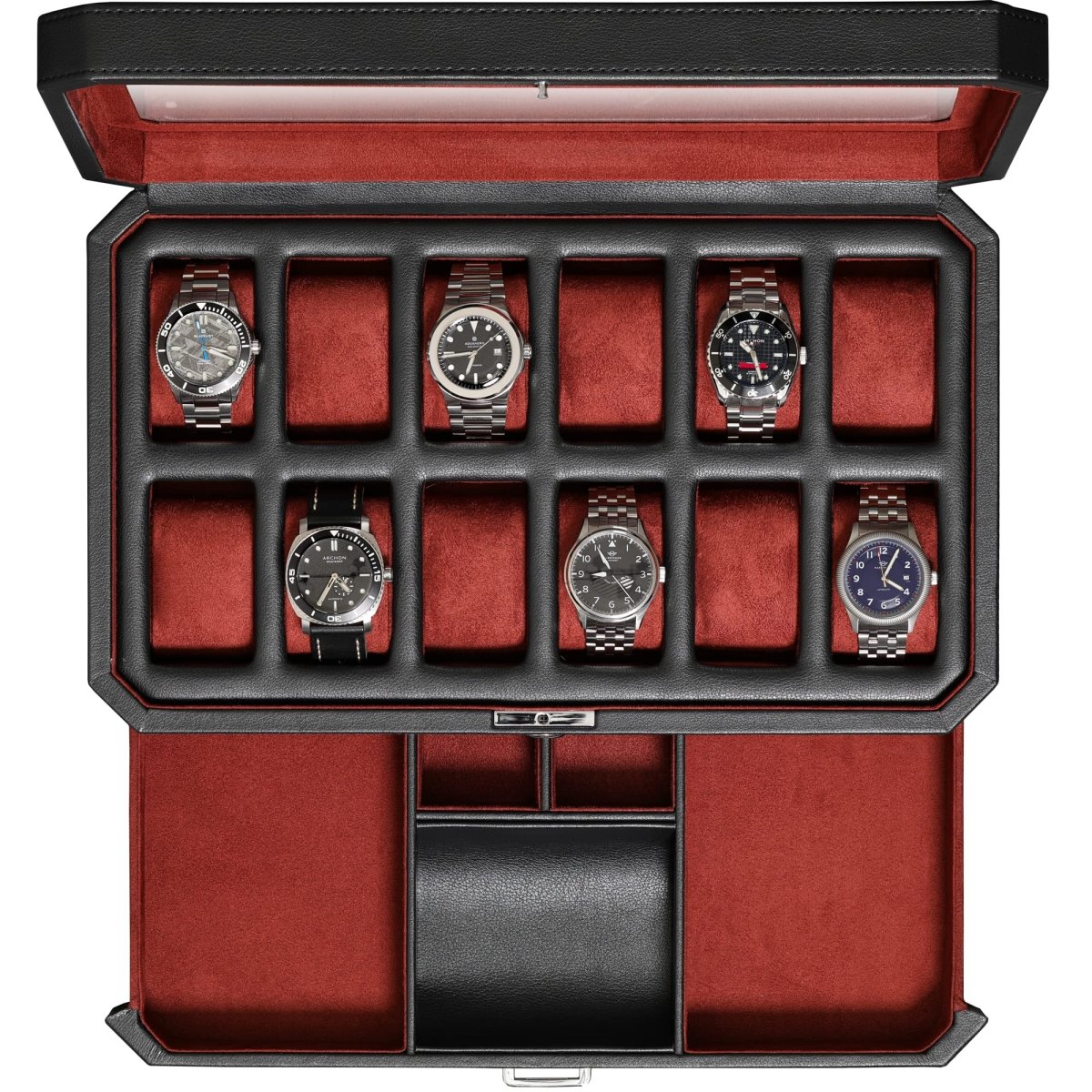 12 - Slot Matte Black Watch Box with Valet Drawers – collection_name – Luxury Collection – Amazon affiliate
