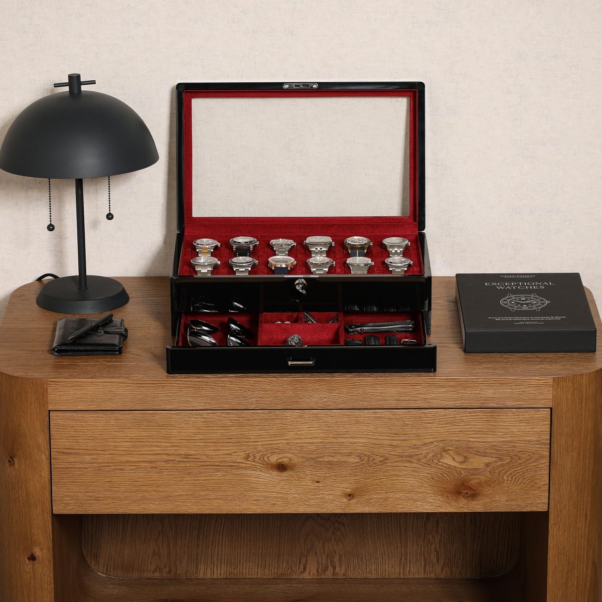 12 - Slot Matte Black Watch Box with Valet Drawers – collection_name – Luxury Collection – Amazon affiliate