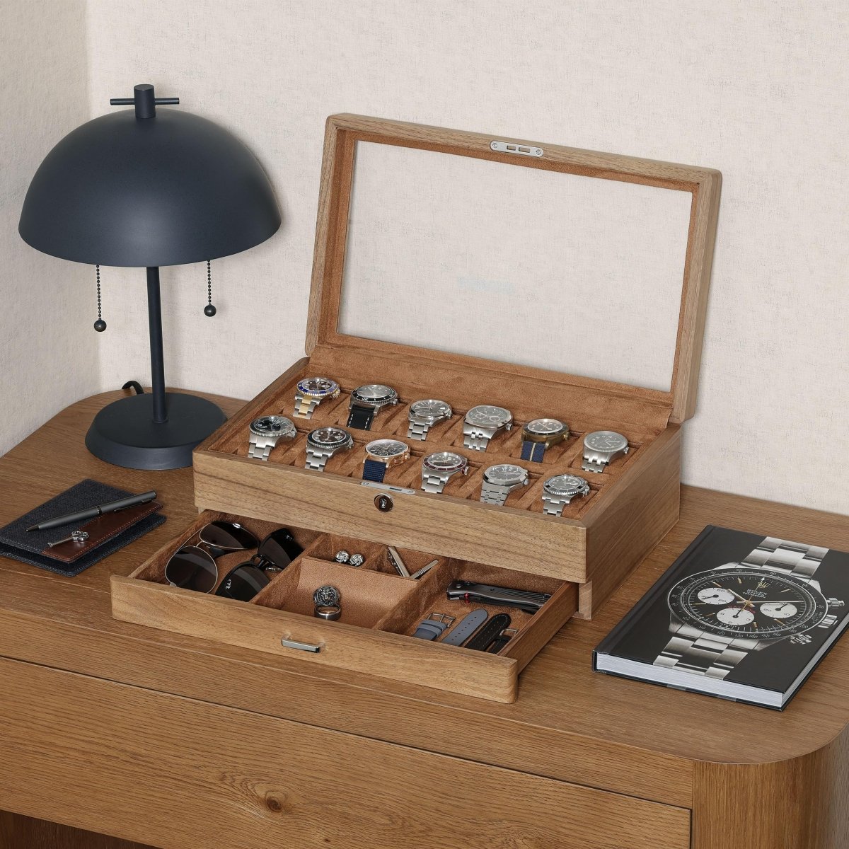 12 - Slot Matte Black Watch Box with Valet Drawers – collection_name – Luxury Collection – Amazon affiliate