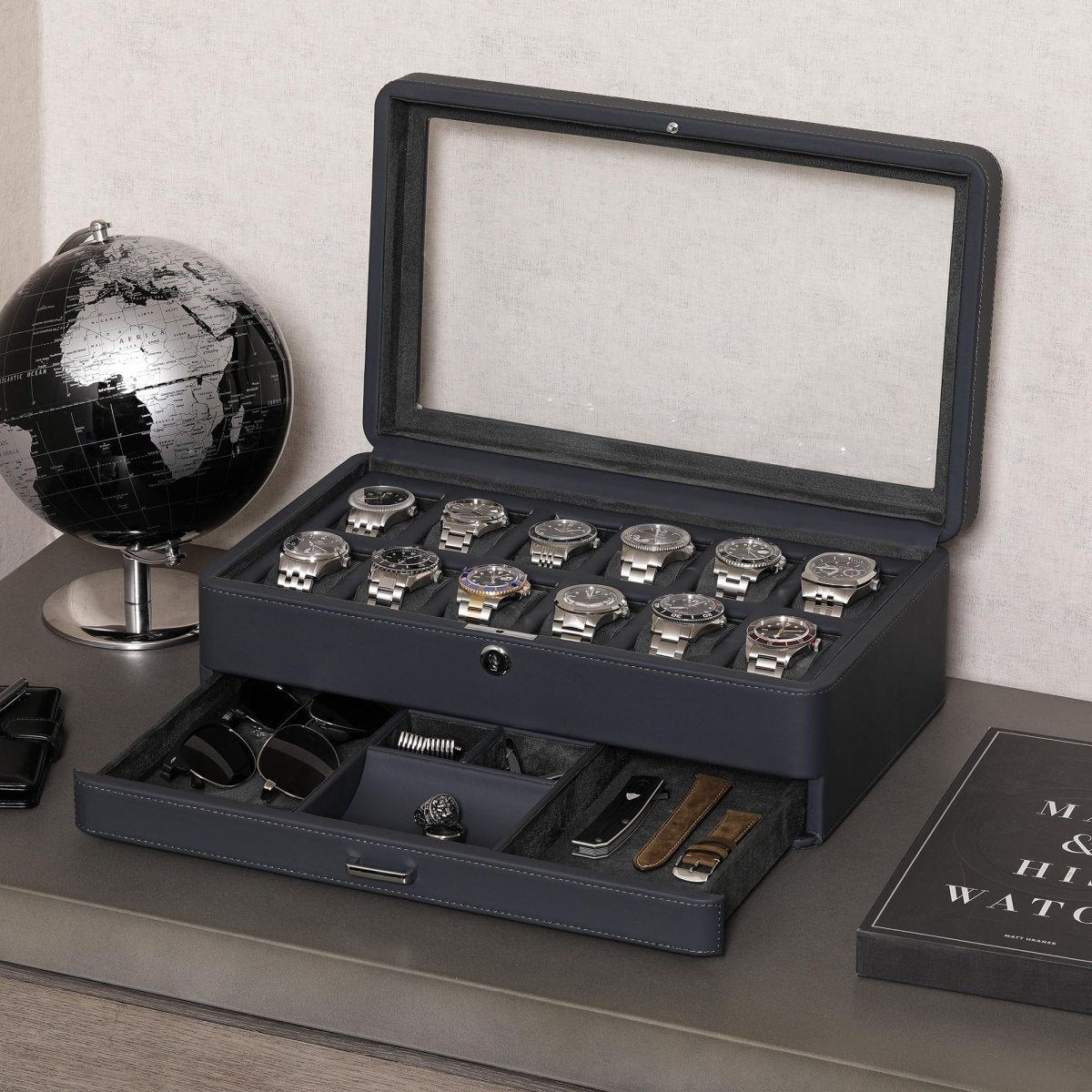 12 - Slot Matte Black Watch Box with Valet Drawers – collection_name – Luxury Collection – Amazon affiliate