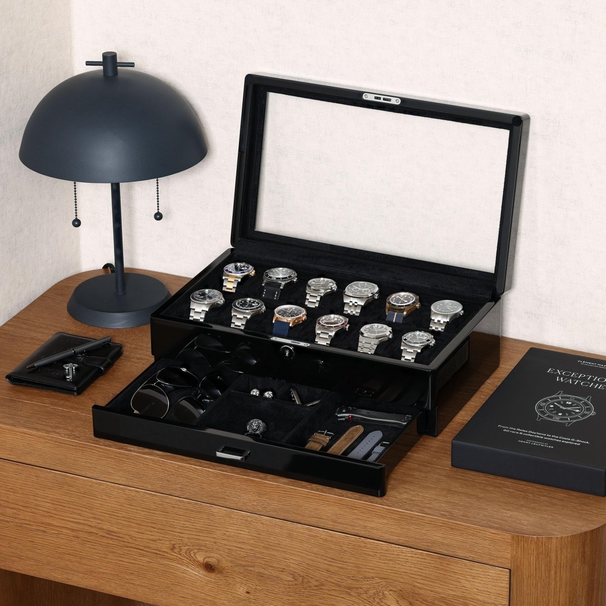 12 - Slot Matte Black Watch Box with Valet Drawers – collection_name – Luxury Collection – Amazon affiliate