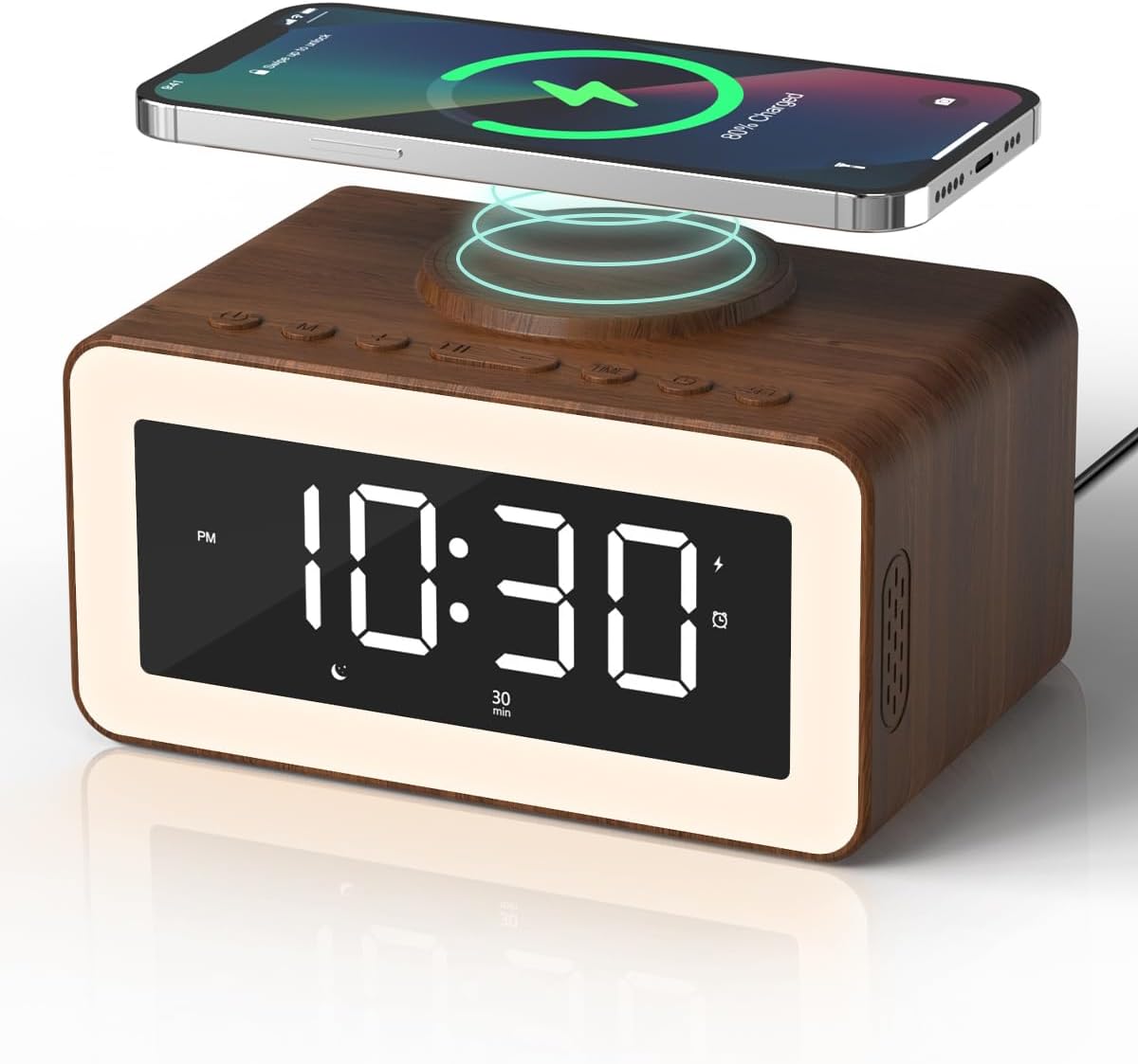 5 in 1 Alarm Clocks Bedside with Wireless Charger