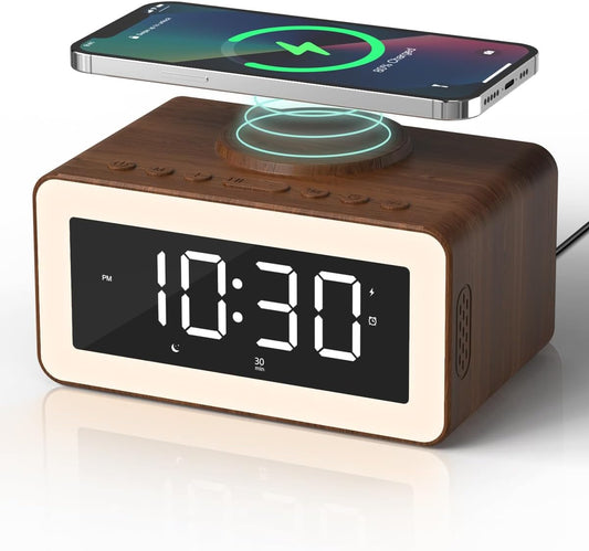 5 in 1 Alarm Clocks Bedside with Wireless Charger