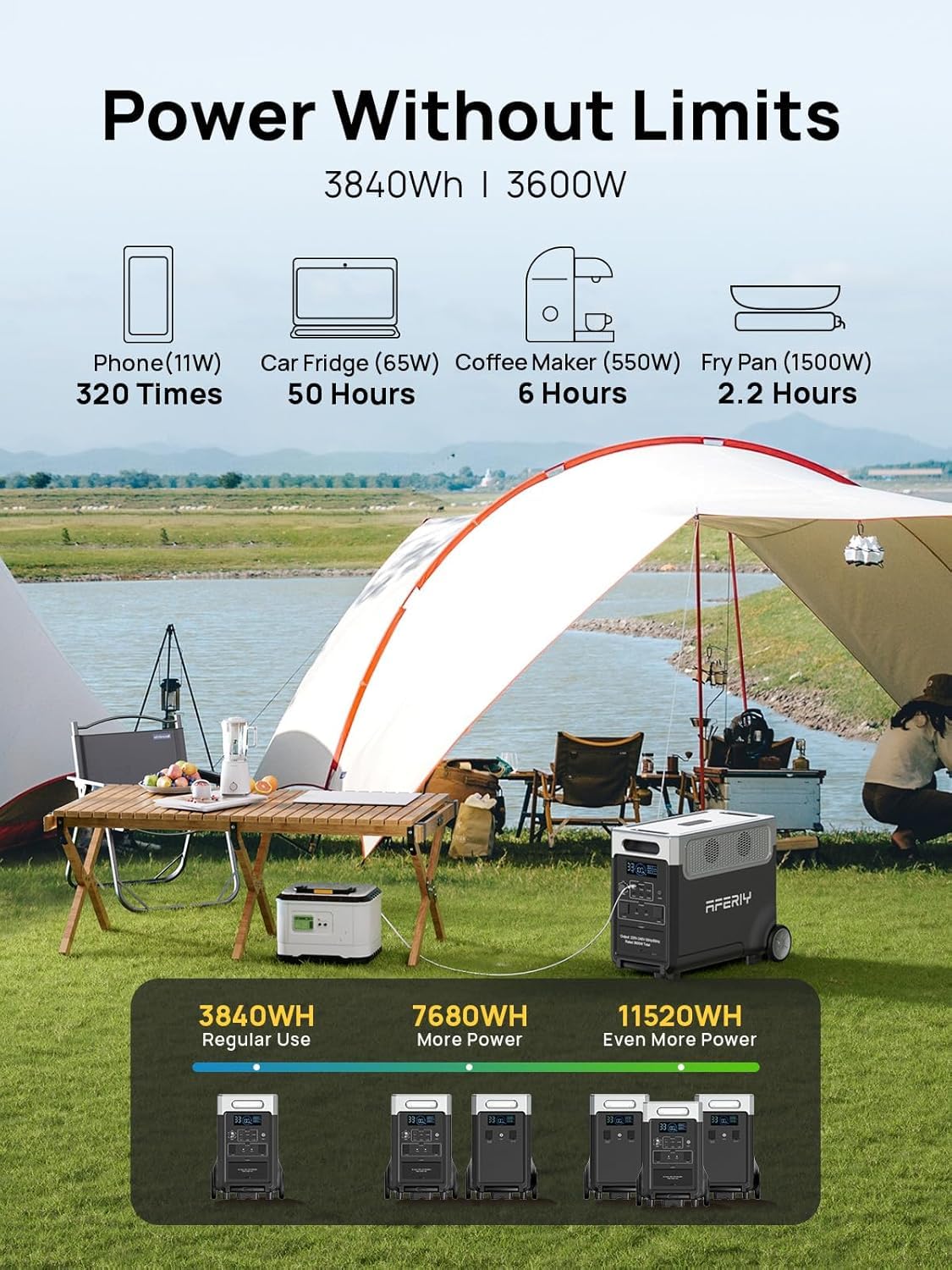 AFERIY Portable Power Station 3600W 3840Wh, with 4x 400W Portable Solar Panel – collection_name – Luxury Collection
