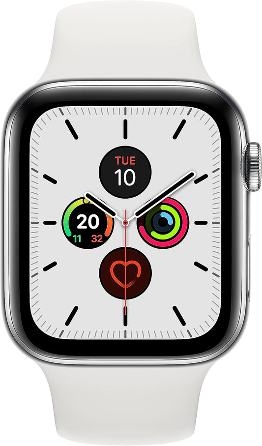 Apple Watch Series 5 (GPS + Cellular, 44 mm) Stainless Steel Case - Sports Strap White