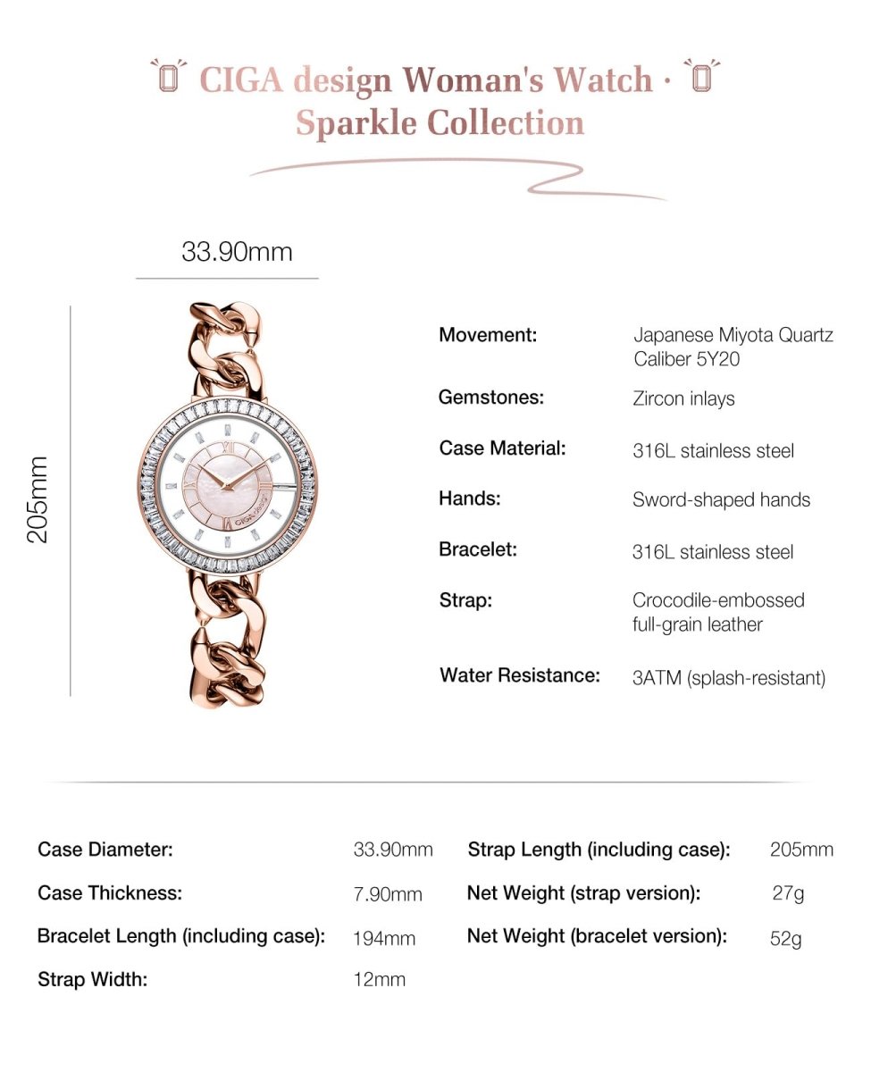 CIGA Design Watches for Women Sparkle Collection