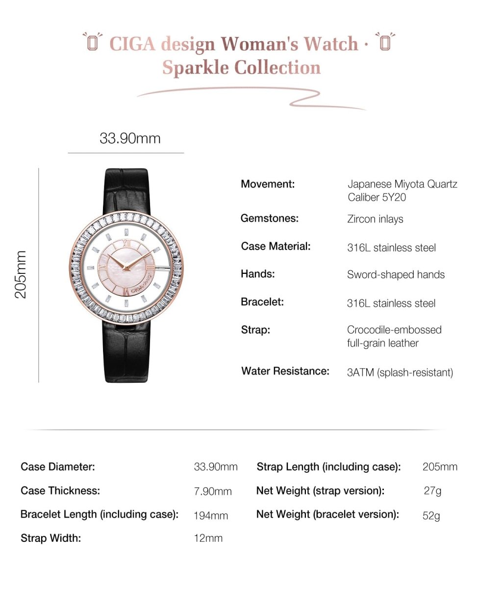 CIGA Design Watches for Women Sparkle Collection