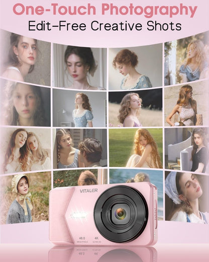 Digital Camera 4K 64MP Compact Camera with Dual Lens,2000mAh Battery, four colours