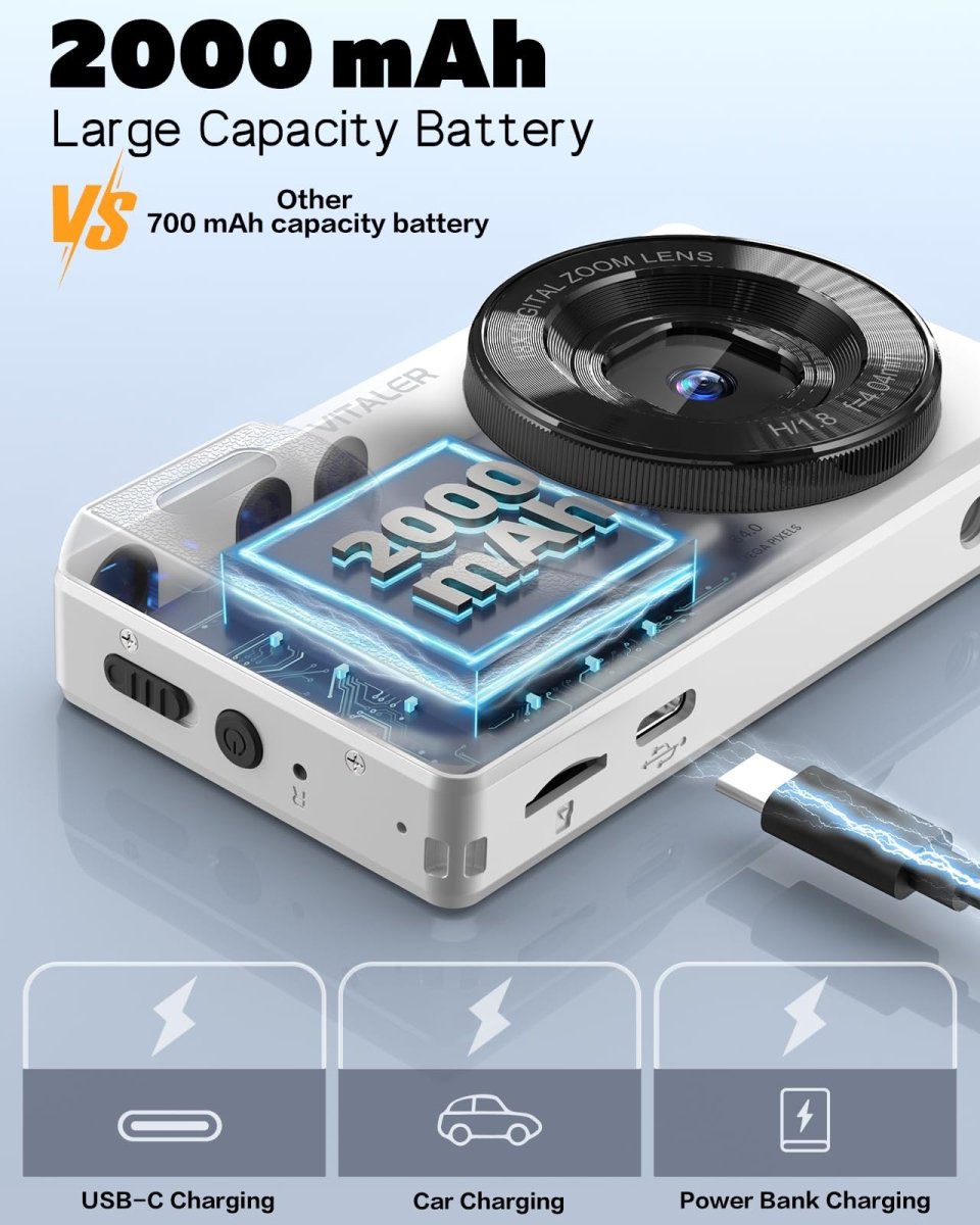 Digital Camera 4K 64MP Compact Camera with Dual Lens,2000mAh Battery, four colours