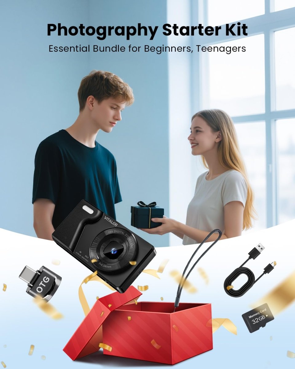 Digital Camera 4K 64MP Compact Camera with Dual Lens,2000mAh Battery, four colours