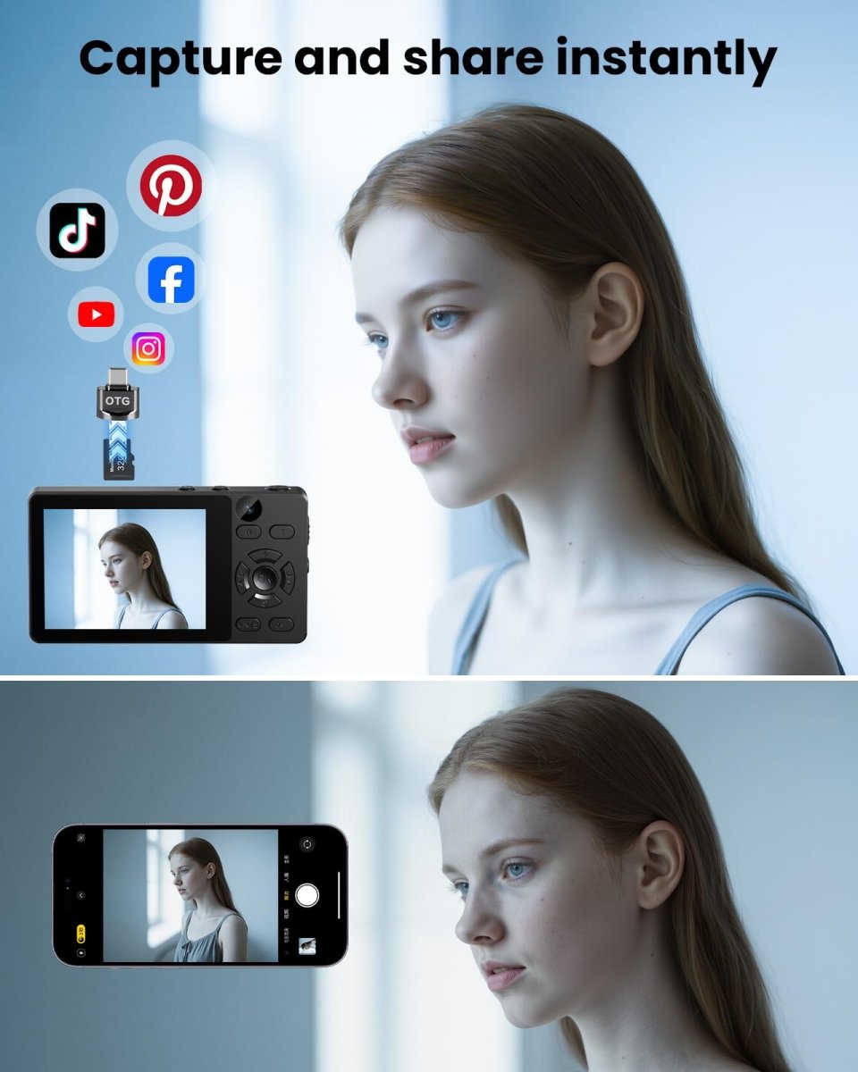 Digital Camera 4K 64MP Compact Camera with Dual Lens,2000mAh Battery, four colours