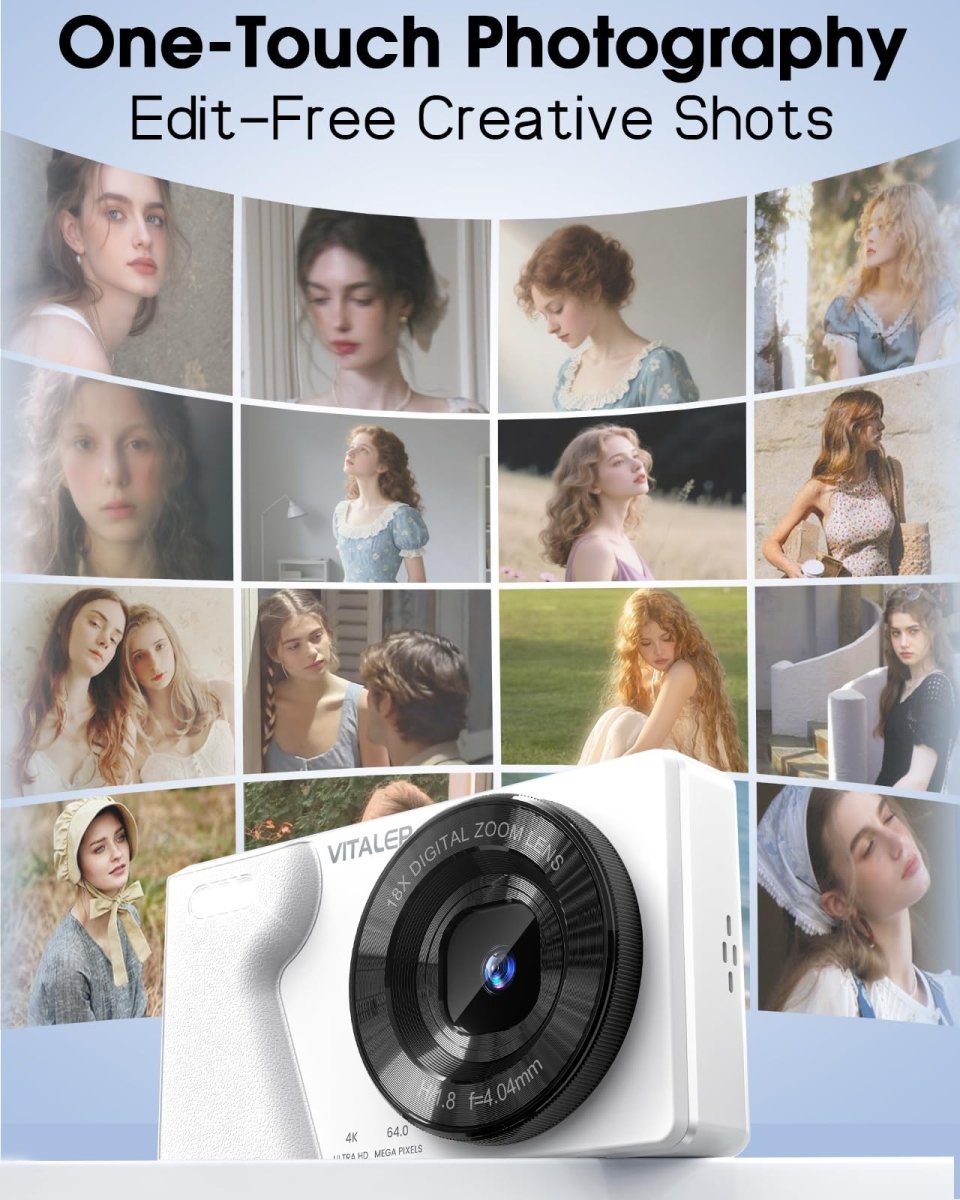 Digital Camera 4K 64MP Compact Camera with Dual Lens,2000mAh Battery, four colours