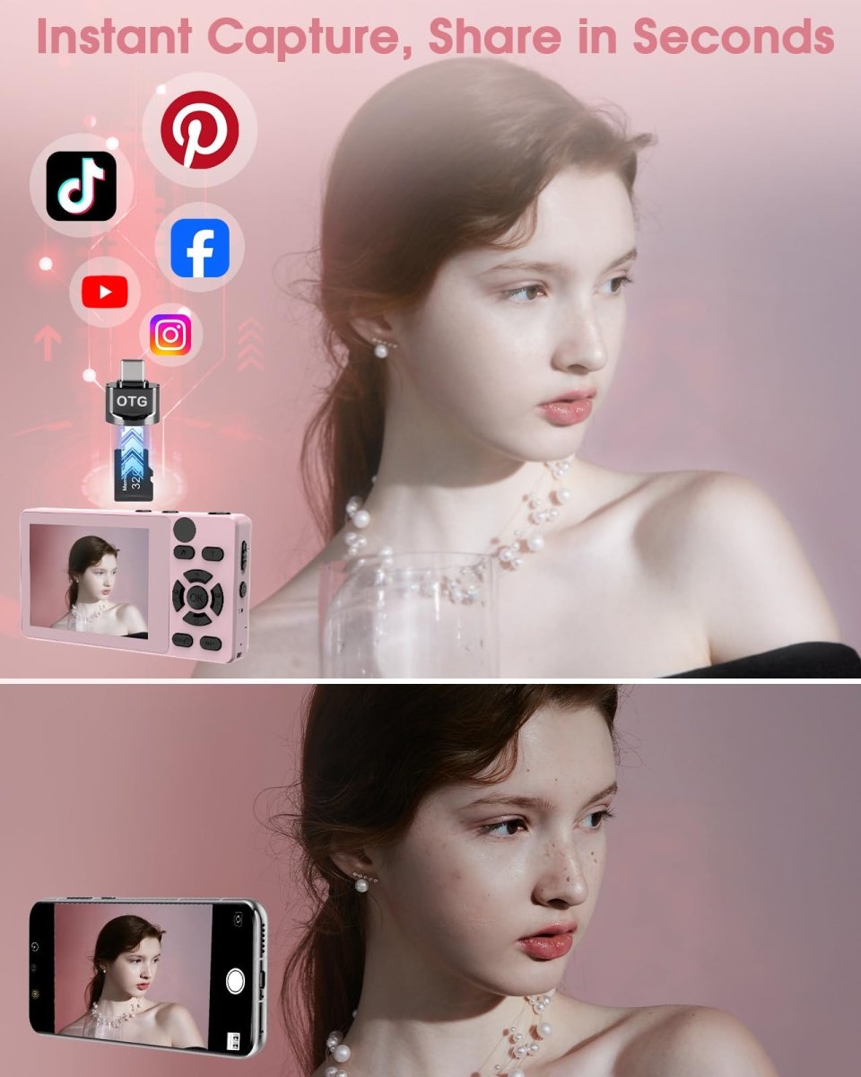 Digital Camera 4K 64MP Compact Camera with Dual Lens,2000mAh Battery, four colours