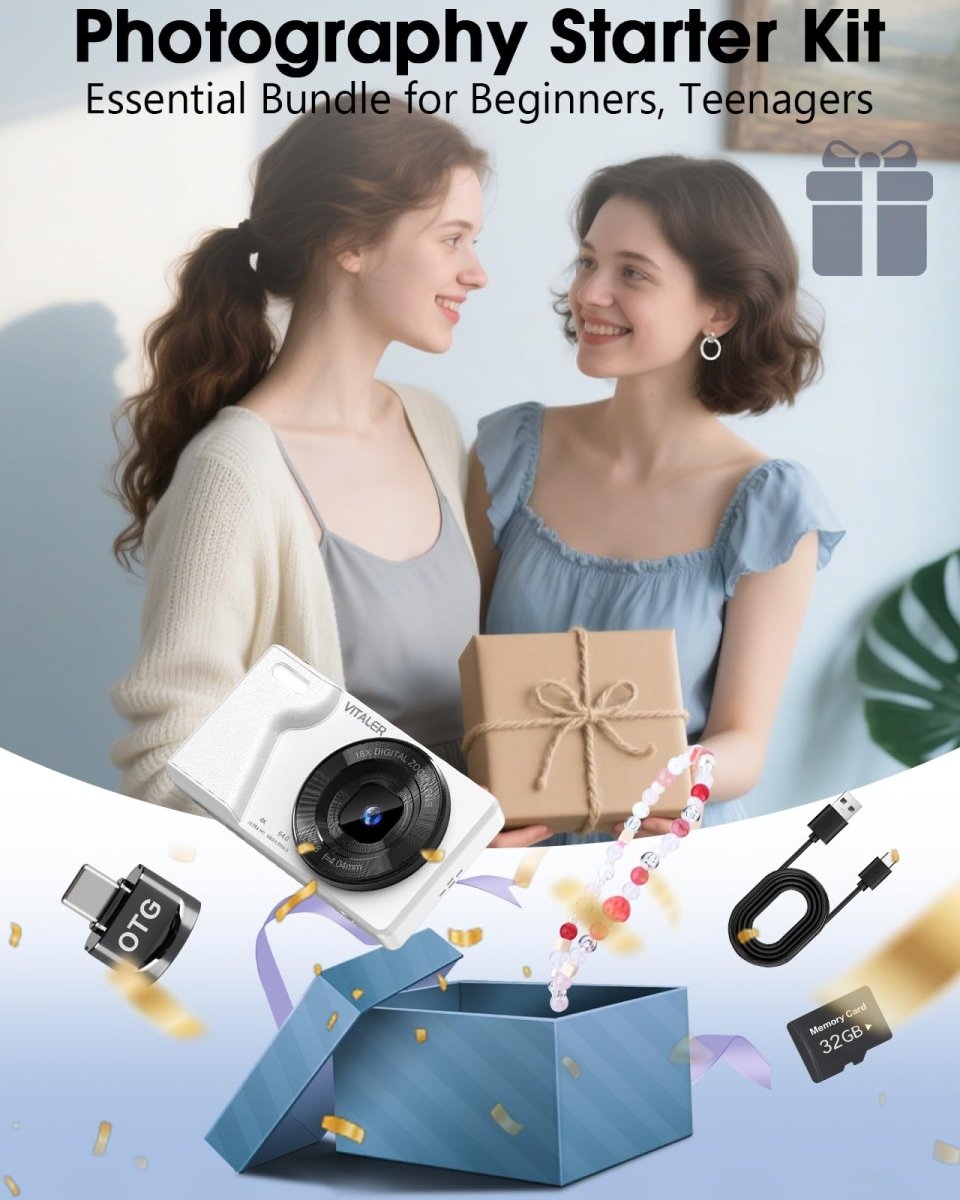 Digital Camera 4K 64MP Compact Camera with Dual Lens,2000mAh Battery, four colours