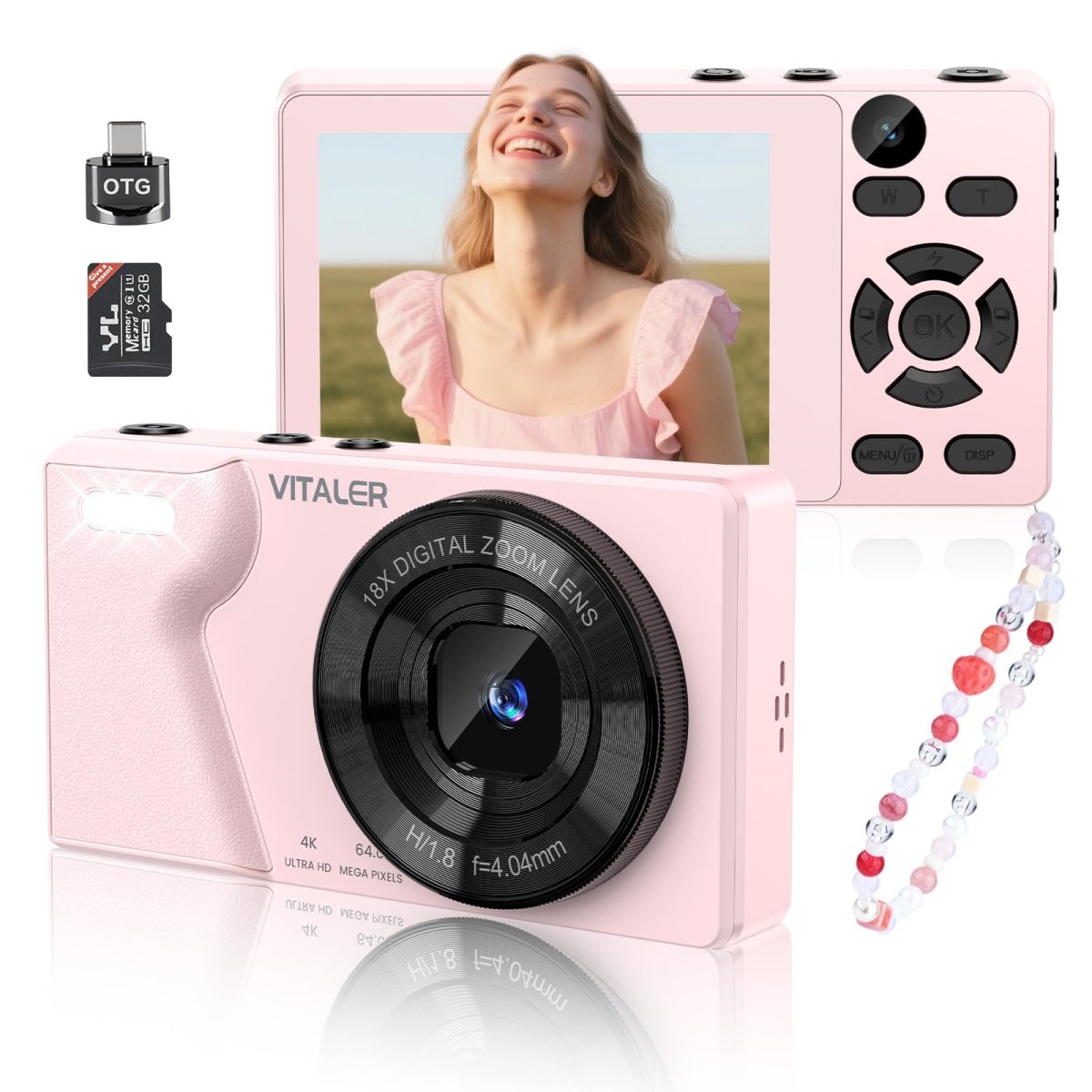 Digital Camera 4K 64MP Compact Camera with Dual Lens,2000mAh Battery, four colours