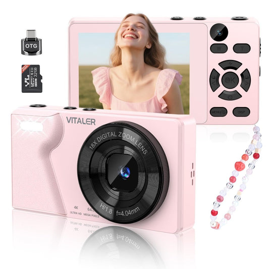 Digital Camera 4K 64MP Compact Camera with Dual Lens,2000mAh Battery, four colours