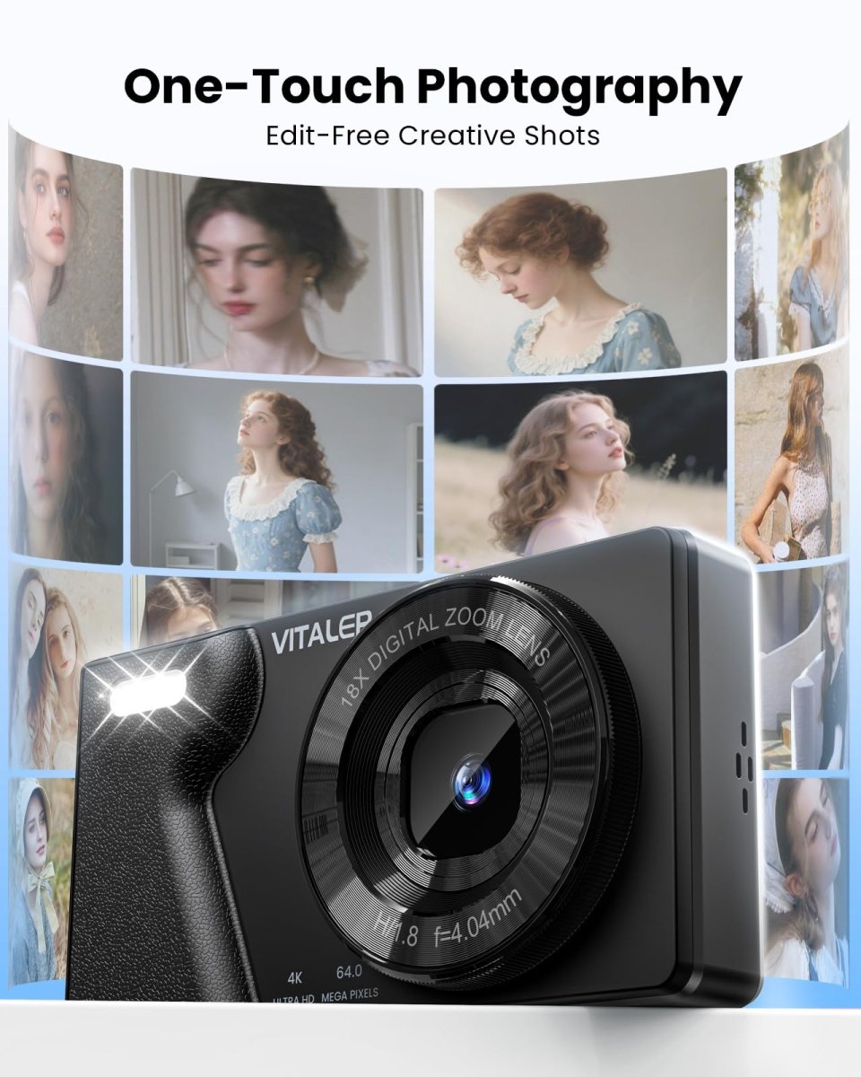 Digital Camera 4K 64MP Compact Camera with Dual Lens,2000mAh Battery, four colours