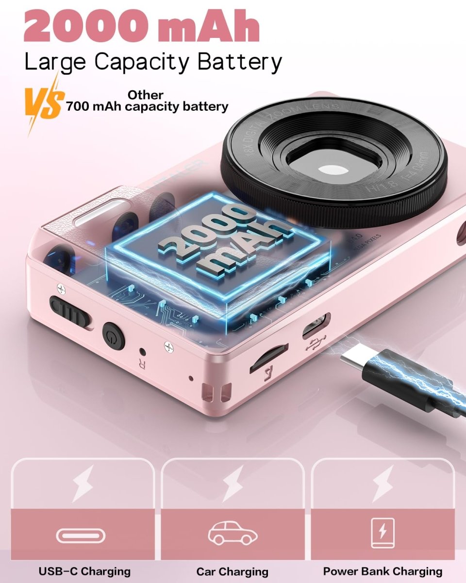 Digital Camera 4K 64MP Compact Camera with Dual Lens,2000mAh Battery, four colours