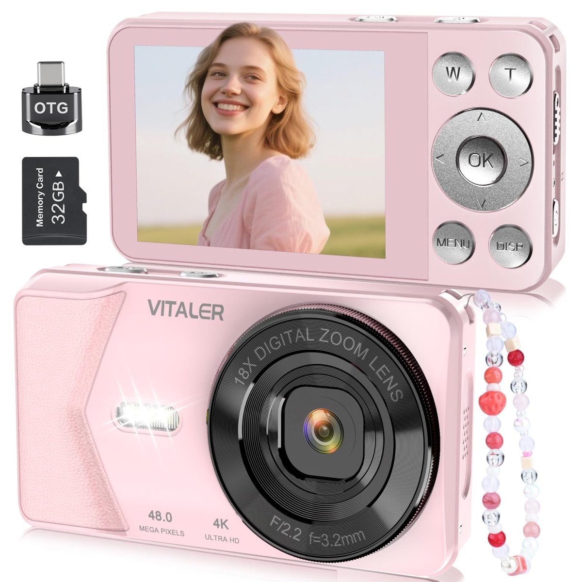 Digital Camera 4K 64MP Compact Camera with Dual Lens,2000mAh Battery, four colours