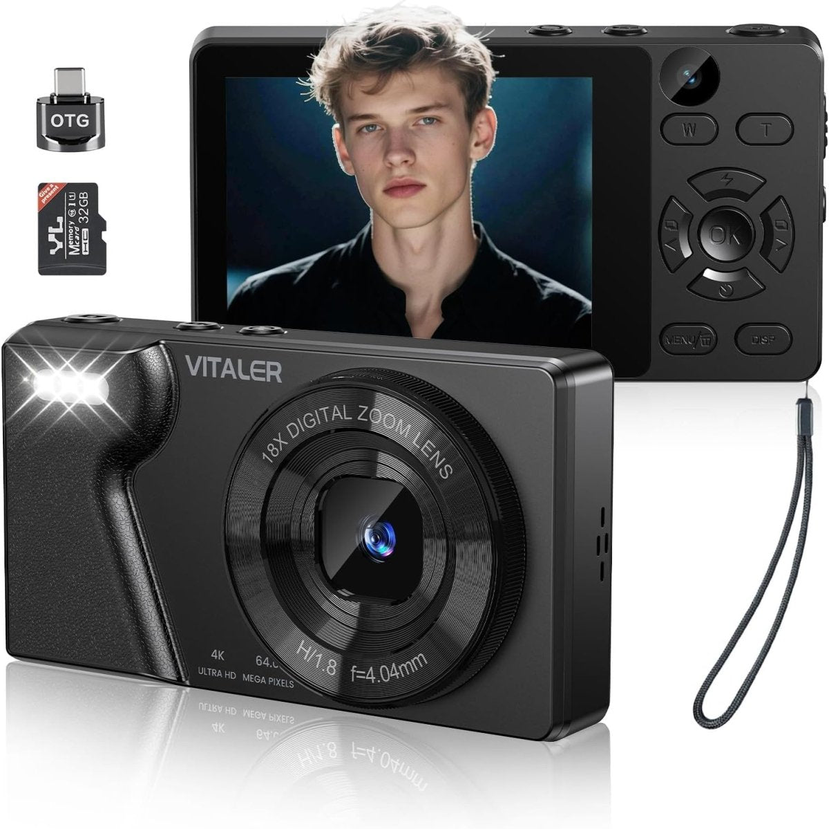 Digital Camera 4K 64MP Compact Camera with Dual Lens,2000mAh Battery, four colours