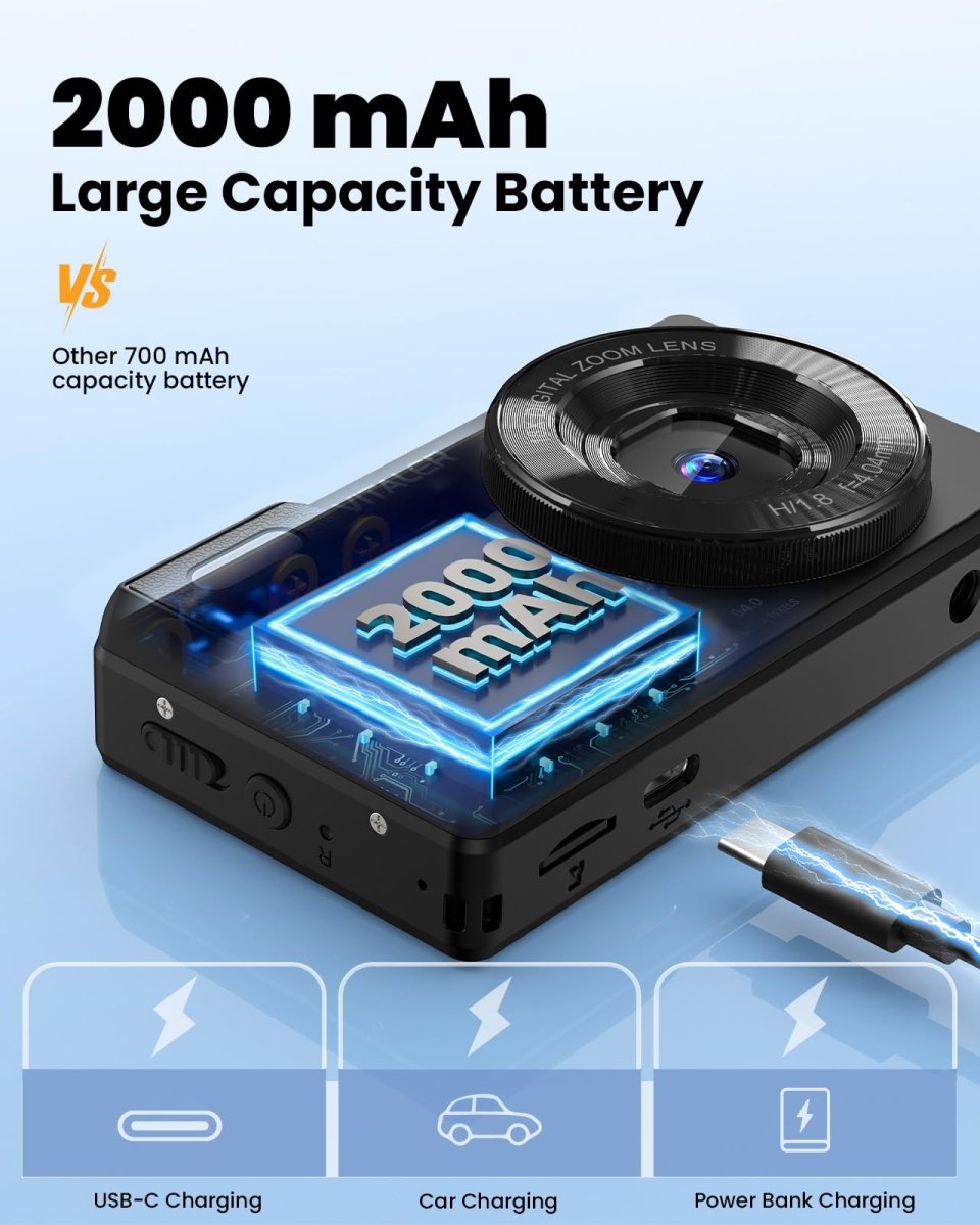 Digital Camera 4K 64MP Compact Camera with Dual Lens,2000mAh Battery, four colours