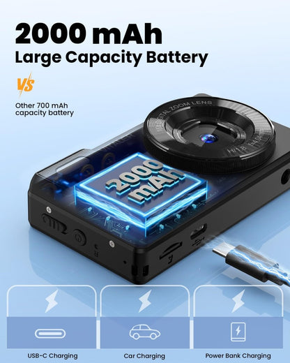 Digital Camera 4K 64MP Compact Camera with Dual Lens,2000mAh Battery, four colours