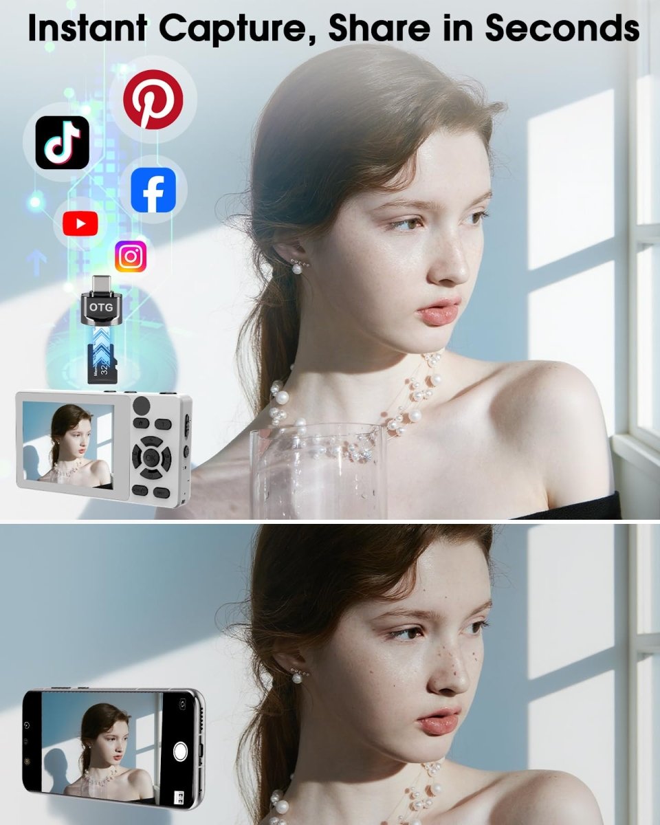 Digital Camera 4K 64MP Compact Camera with Dual Lens,2000mAh Battery, four colours