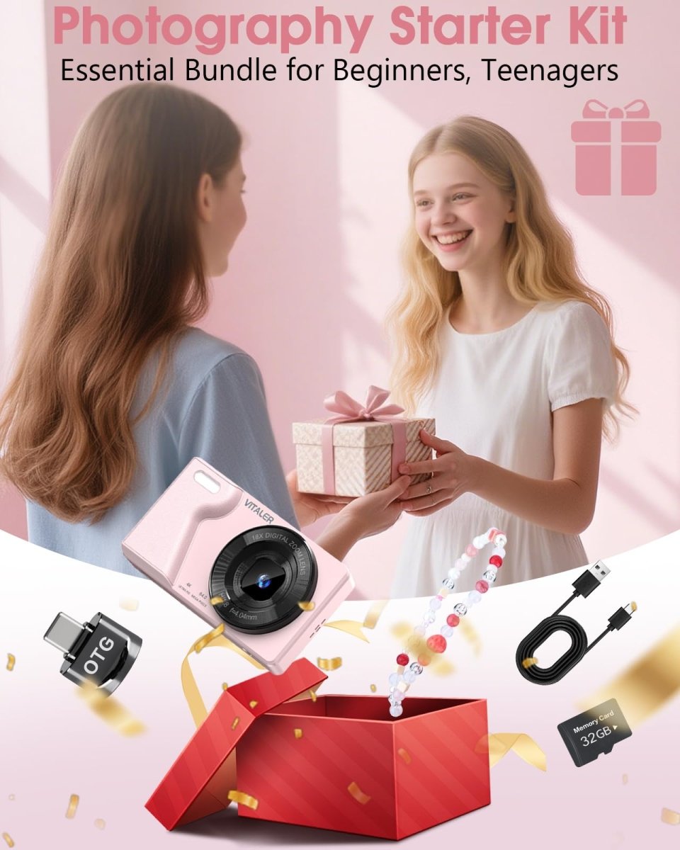 Digital Camera 4K 64MP Compact Camera with Dual Lens,2000mAh Battery, four colours