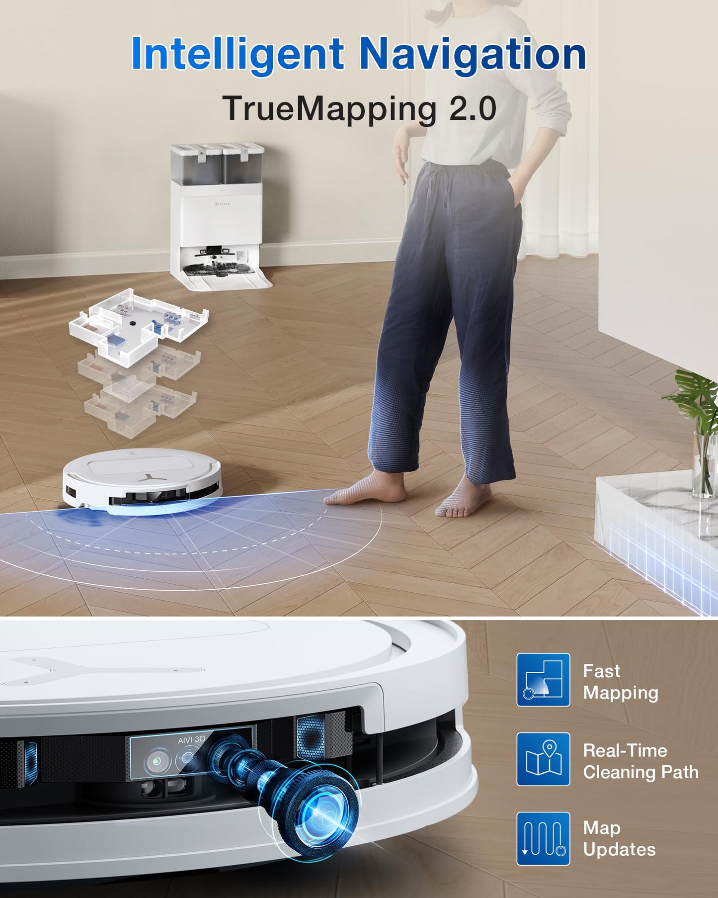 ECOVACS DEEBOT X8 PRO OMNI Robot Vacuum and Mop, 18000Pa, OZMO ROLLER Instant Self - Washing Mopping, 40 - 75℃ Hot Water