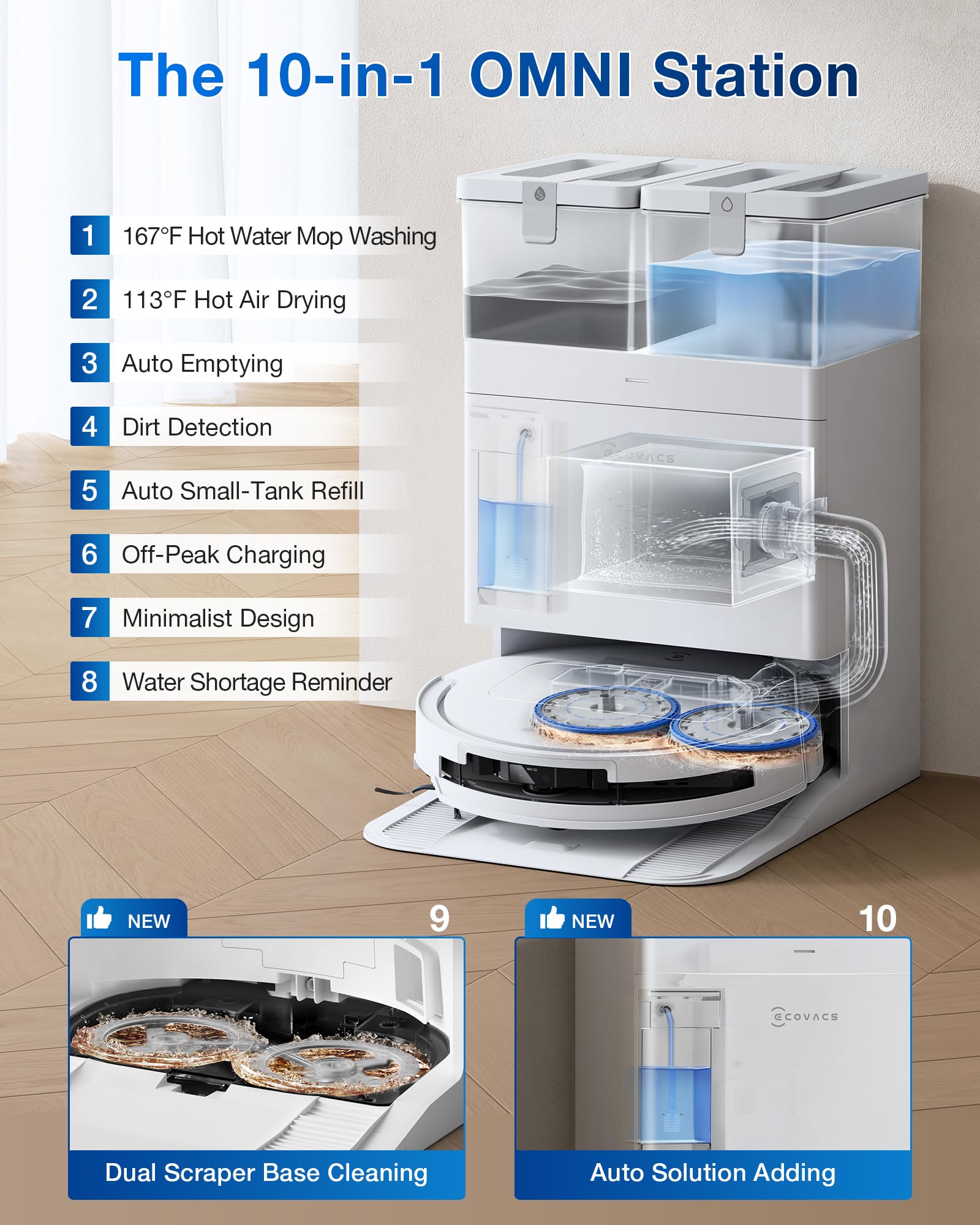 ECOVACS DEEBOT X8 PRO OMNI Robot Vacuum and Mop, 18000Pa, OZMO ROLLER Instant Self - Washing Mopping, 40 - 75℃ Hot Water
