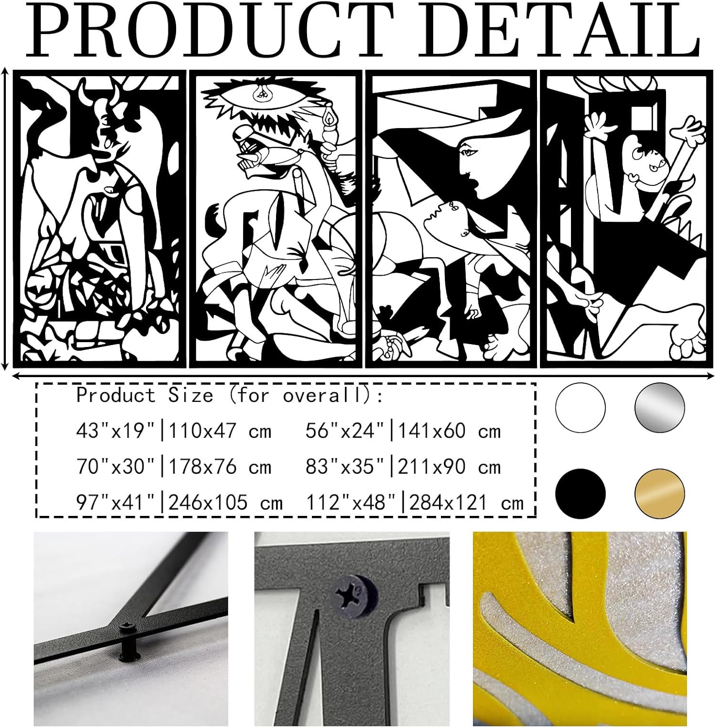 Guernica Picasso Metal Wall Art Set of 4, Large Abstract Metal Wall Art, Pablo Picasso Artwork, Modern Home Decor,