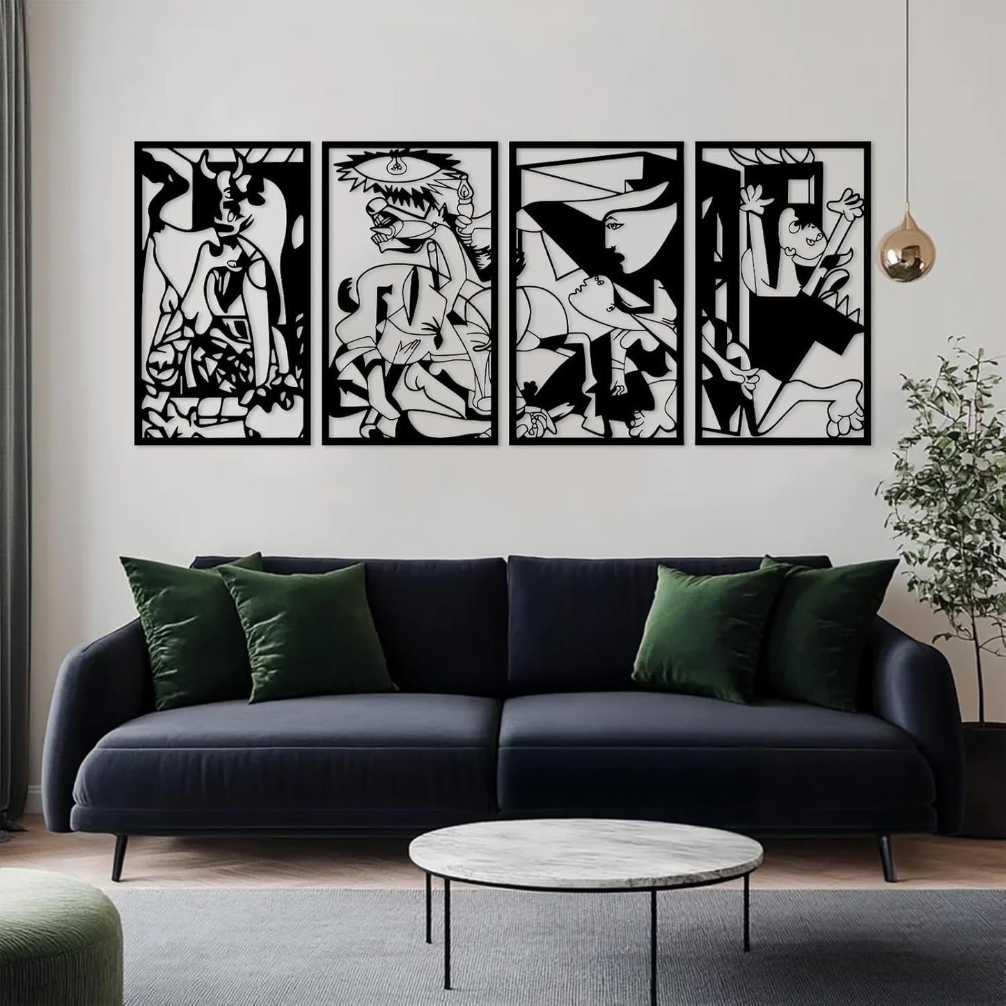 Guernica Picasso Metal Wall Art Set of 4, Large Abstract Metal Wall Art, Pablo Picasso Artwork, Modern Home Decor,