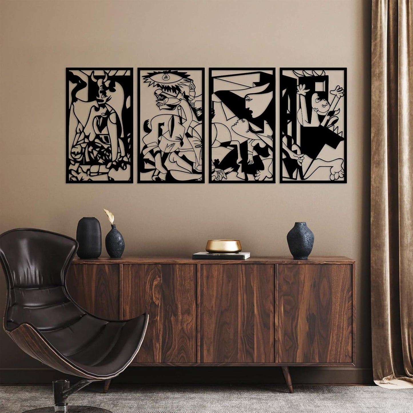 Guernica Picasso Metal Wall Art Set of 4, Large Abstract Metal Wall Art, Pablo Picasso Artwork, Modern Home Decor
