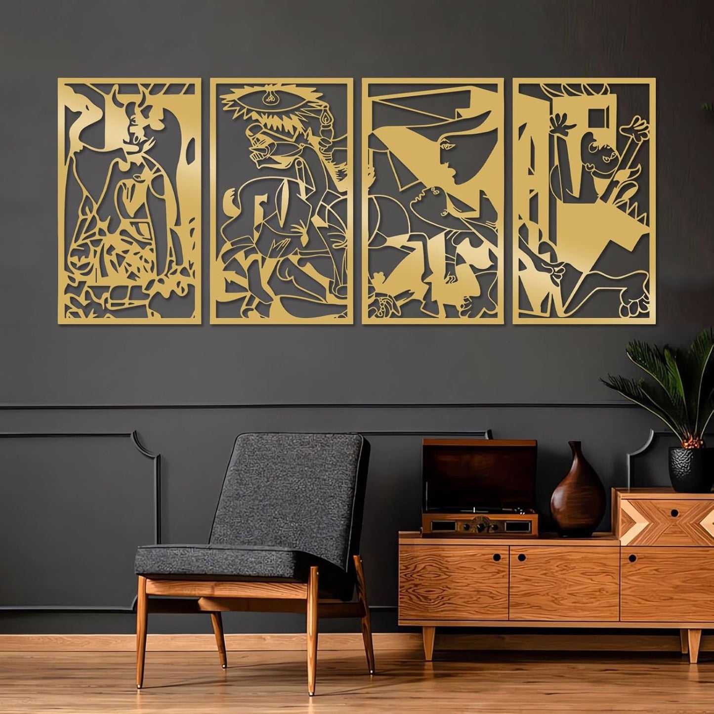 Guernica Picasso Metal Wall Art Set of 4, Large Abstract Metal Wall Art, Pablo Picasso Artwork, Modern Home Decor