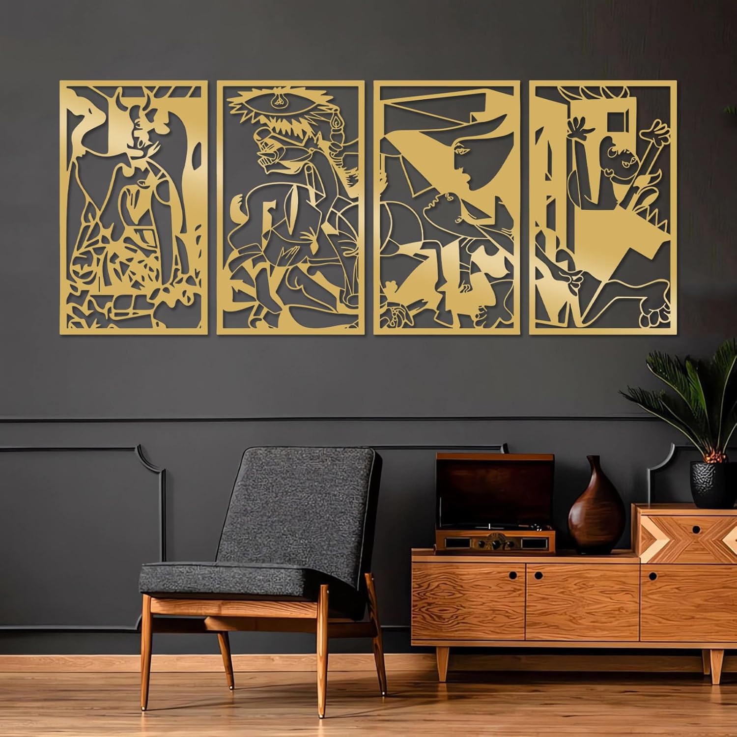 Guernica Picasso Metal Wall Art Set of 4, Large Abstract Metal Wall Art, Pablo Picasso Artwork, Modern Home Decor