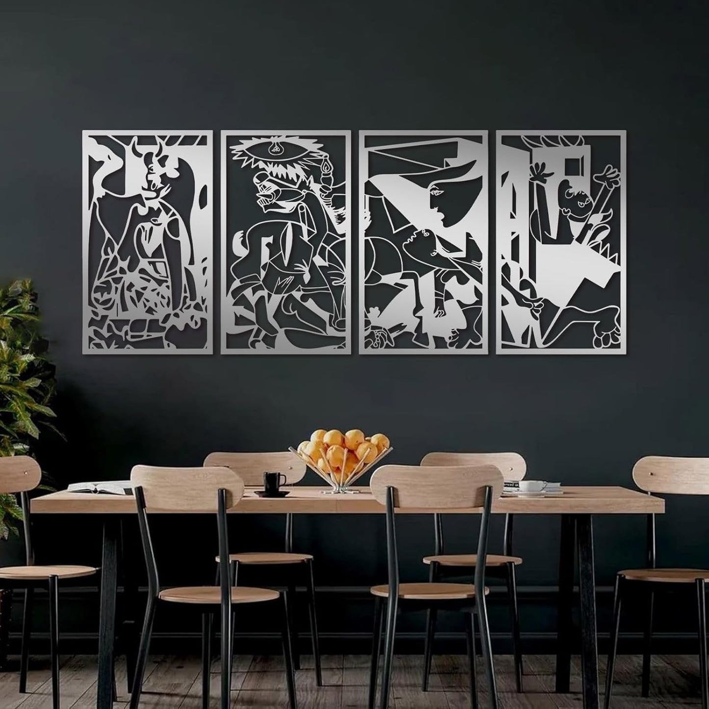 Guernica Picasso Metal Wall Art Set of 4, Large Abstract Metal Wall Art, Pablo Picasso Artwork, Modern Home Decor,