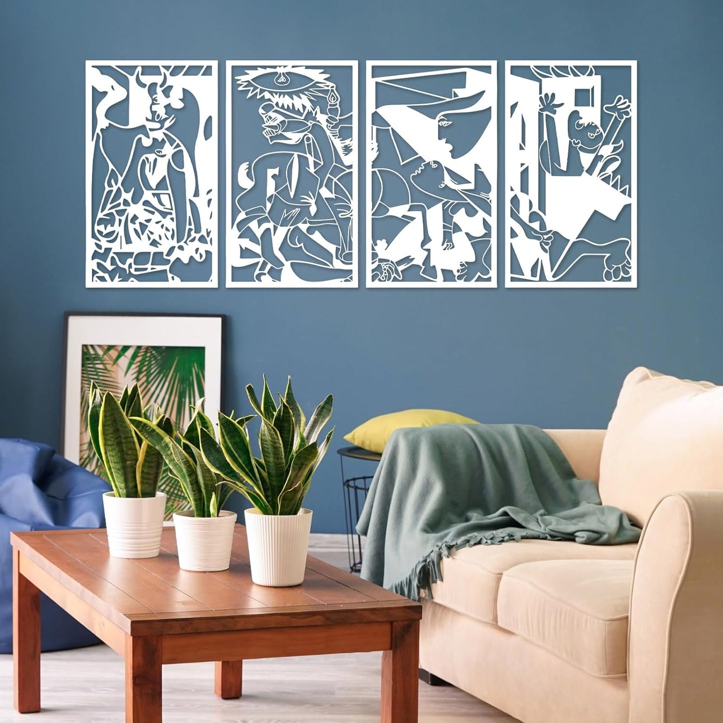 Guernica Picasso Metal Wall Art Set of 4, Large Abstract Metal Wall Art, Pablo Picasso Artwork, Modern Home Decor