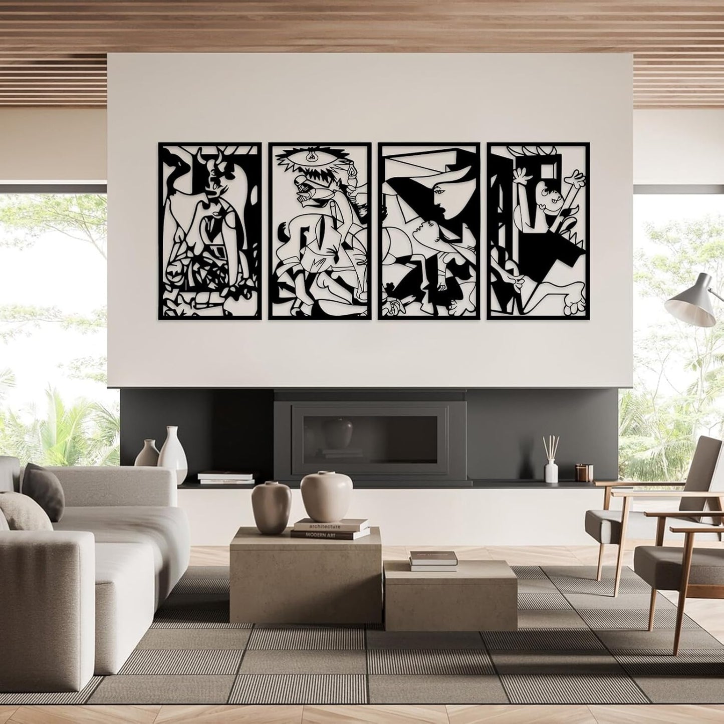 Guernica Picasso Metal Wall Art Set of 4, Large Abstract Metal Wall Art, Pablo Picasso Artwork, Modern Home Decor,