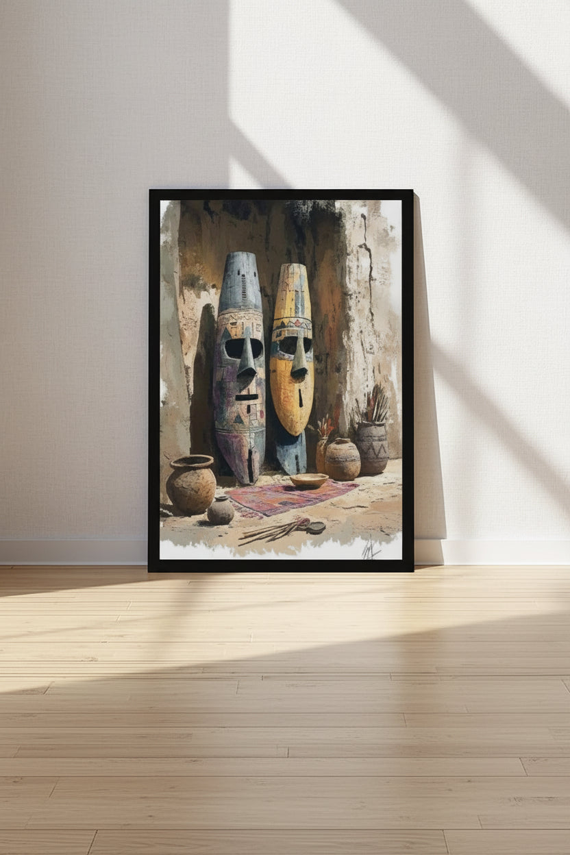 Louis & Henock, The Marshalling Commanders – African Tribal Mask Art Canvas - Arythmos Ena